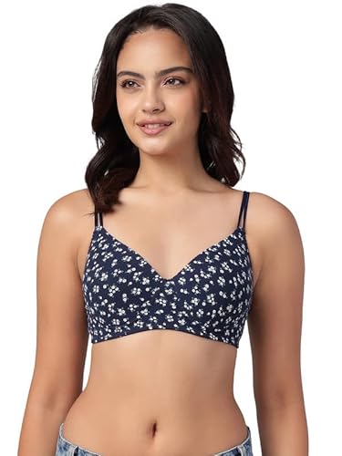 Clovia Women’s Blue Cotton Printed T-Shirt Bra – Padded, Wire-Free, Full-Cup Comfort